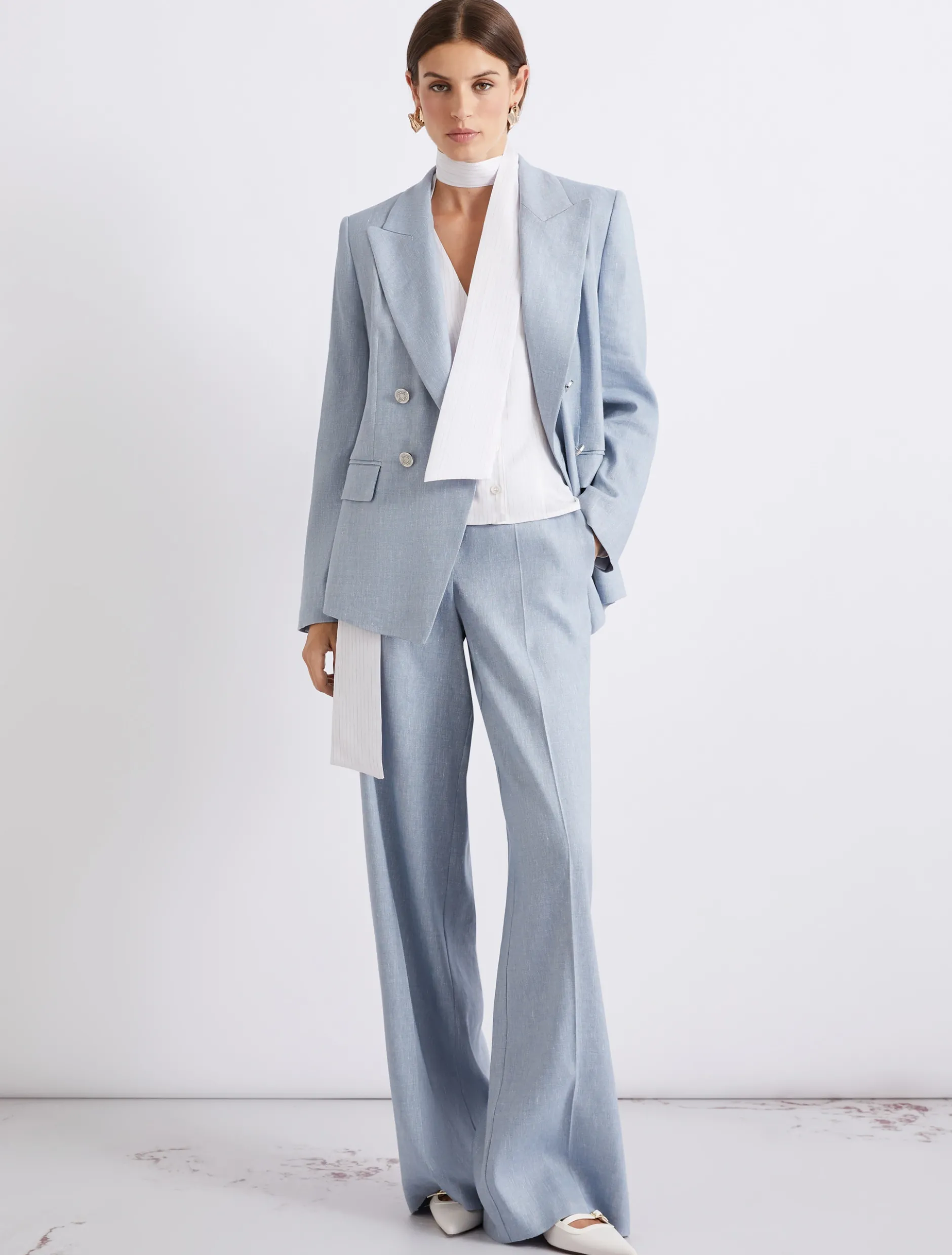 Blazer in chevron di misto lino - AZZURRO