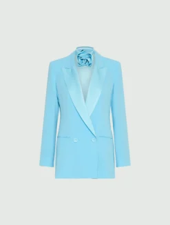 Blazer in envers satin con cintura - ACQUAMARINA