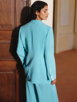 Blazer in envers satin con cintura - ACQUAMARINA