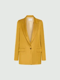 Blazer in gabardina di misto lino - COGNAC
