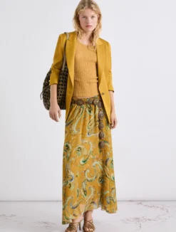 Blazer in gabardina di misto lino - COGNAC