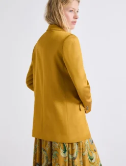 Blazer in gabardina di misto lino - COGNAC