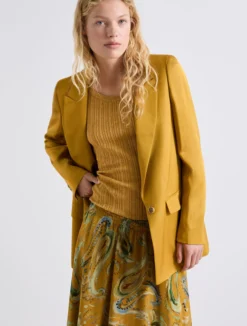 Blazer in gabardina di misto lino - COGNAC