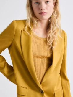 Blazer in gabardina di misto lino - COGNAC