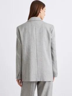 Blazer in grisaglia di misto lino stretch - GRIGIO