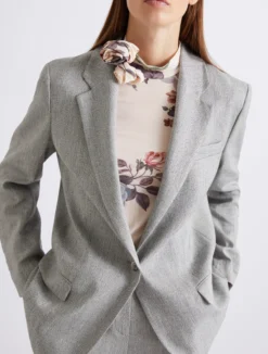 Blazer in grisaglia di misto lino stretch - GRIGIO