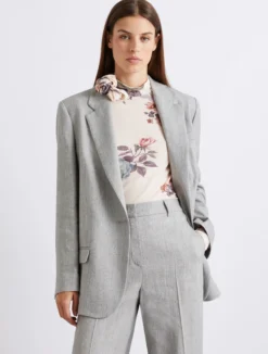 Blazer in grisaglia di misto lino stretch - GRIGIO