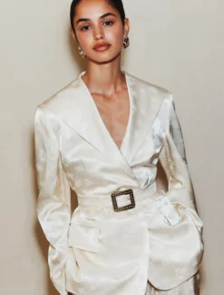 Blazer in jacquard di viscosa - BIANCO LANA