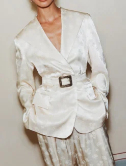 Blazer in jacquard di viscosa - BIANCO LANA