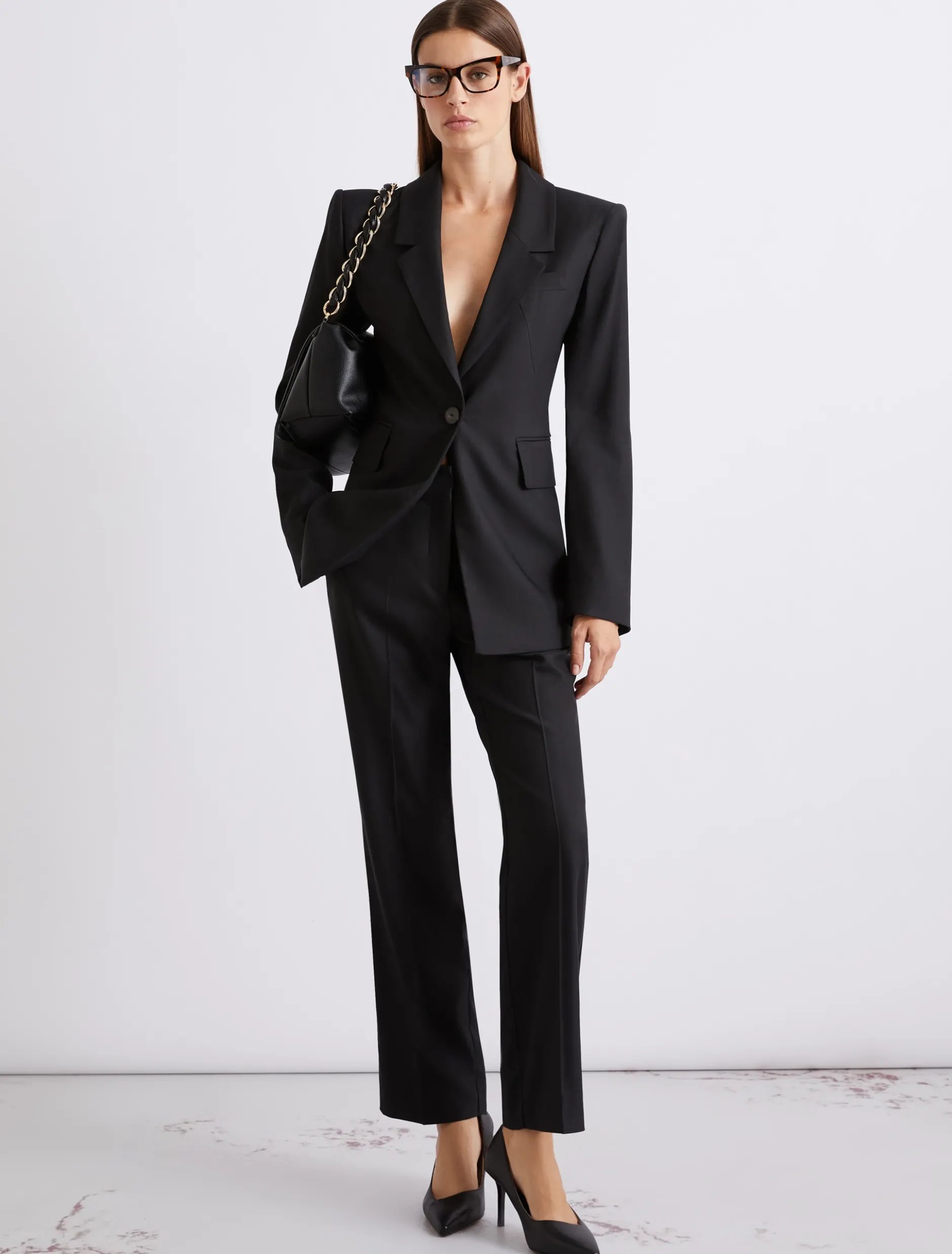 Blazer in misto viscosa stretch con oblò - NERO