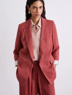 Blazer in puro lino - MATTONE ROSSO