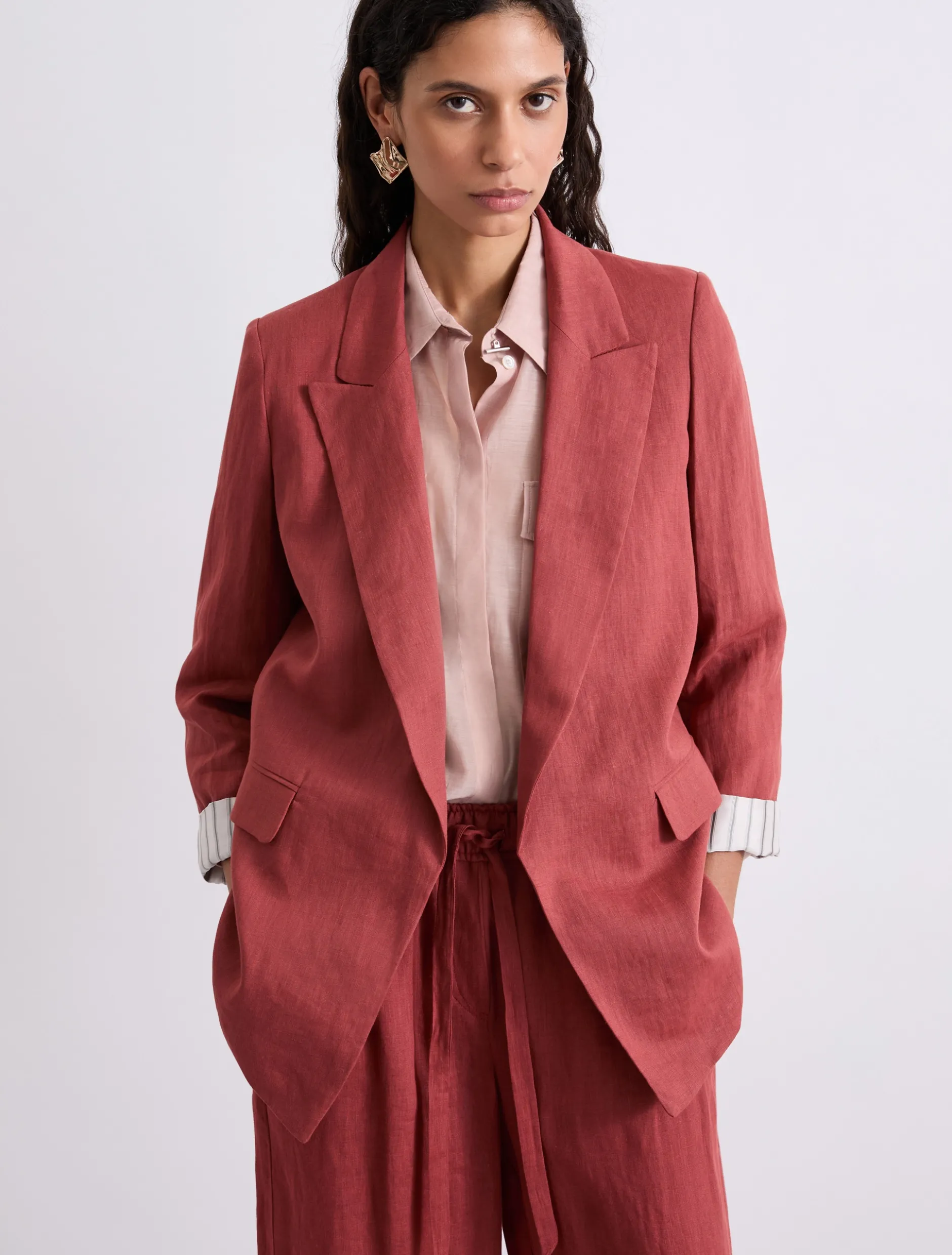 Blazer in puro lino - MATTONE ROSSO