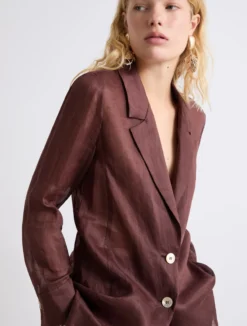 Blazer in ramie - MARRONE