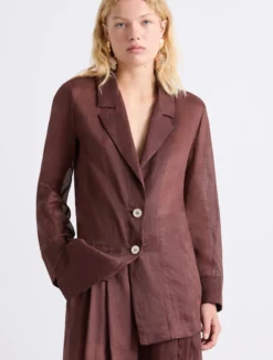 Blazer in ramie - MARRONE