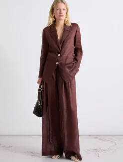 Blazer in ramie - MARRONE
