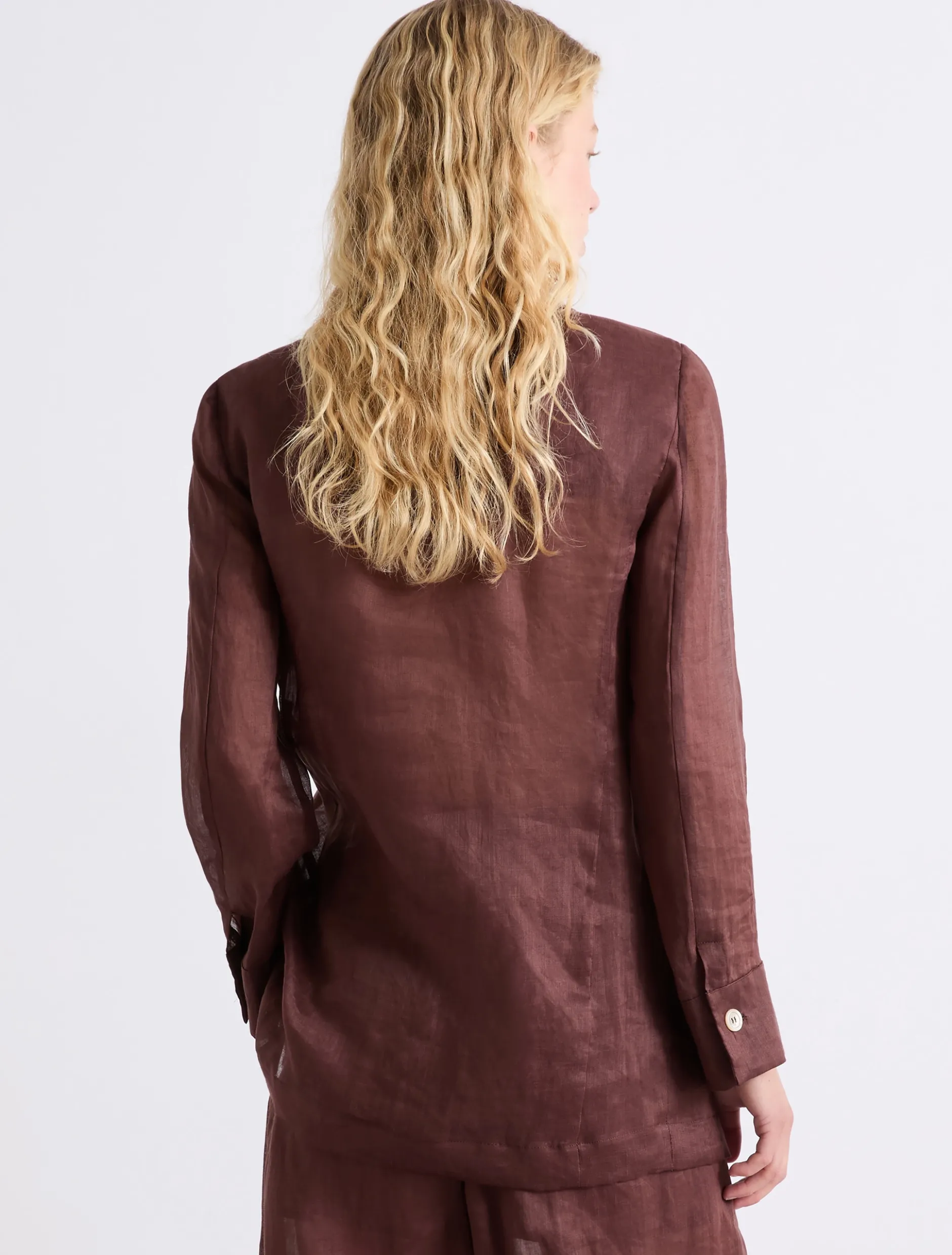 Blazer in ramie - MARRONE