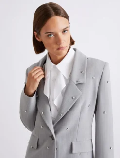 Blazer in tela stretch con cristalli - GRIGIO CHIARO MELANGE