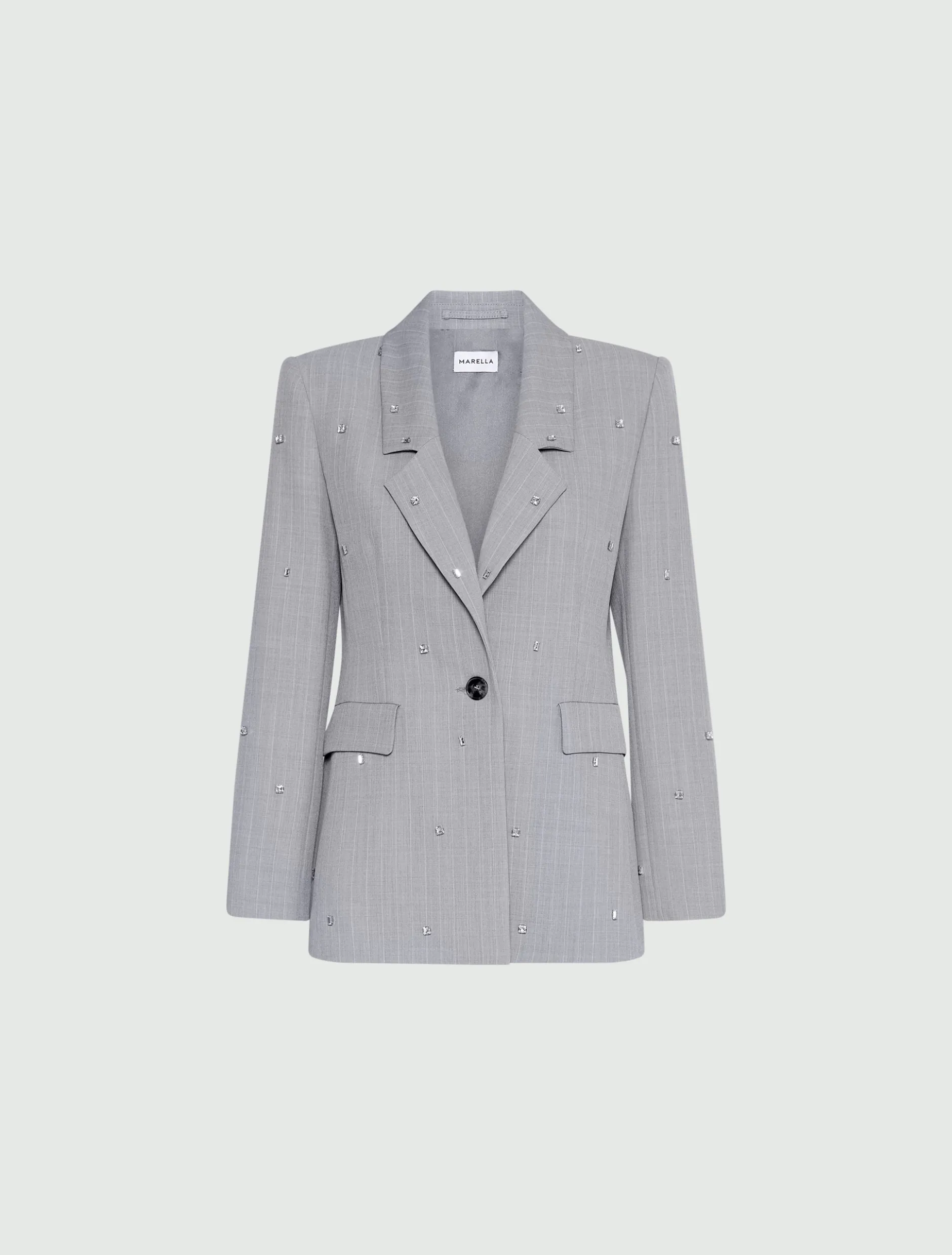 Blazer in tela stretch con cristalli - GRIGIO CHIARO MELANGE