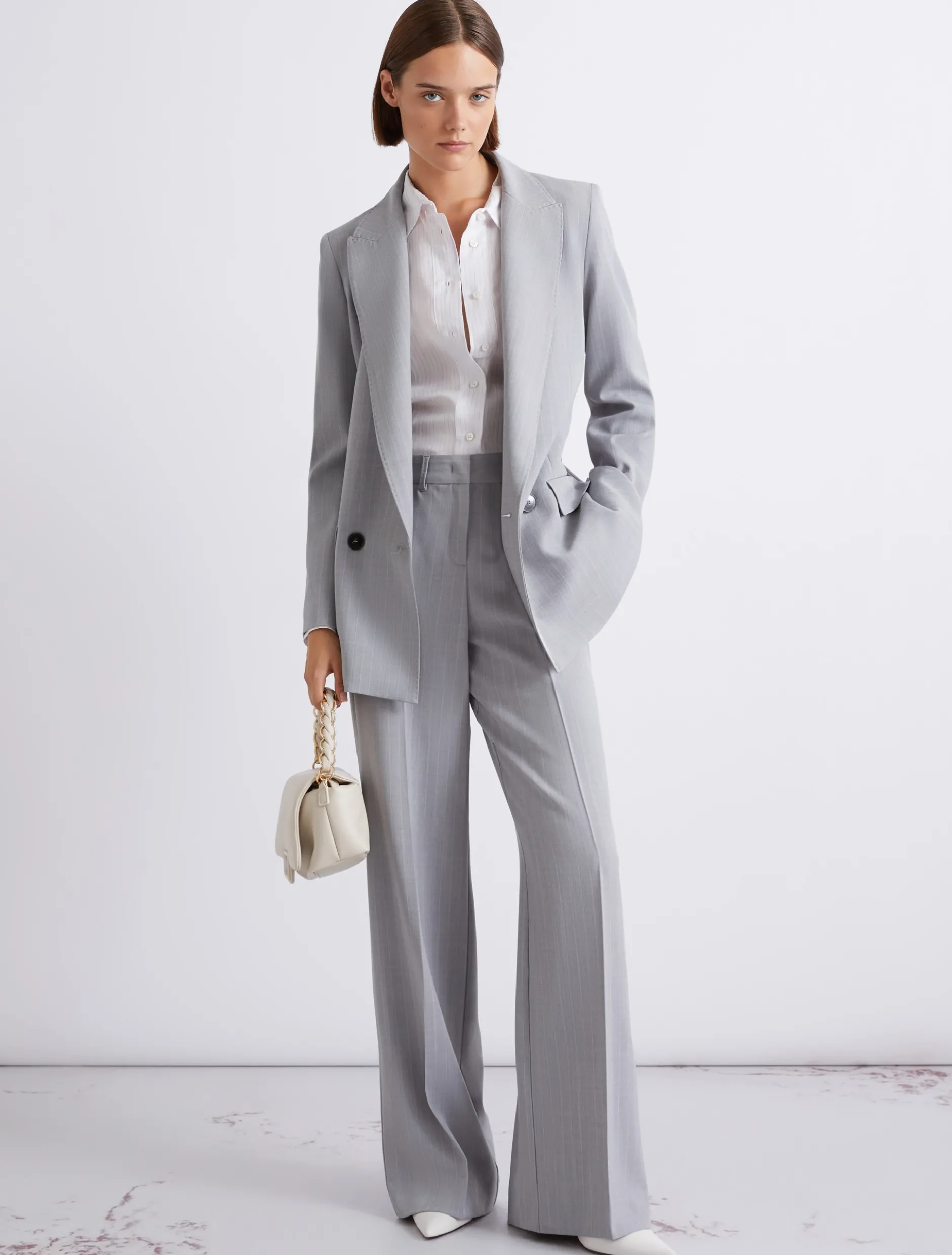 Blazer in tela stretch effetto malfilé - GRIGIO CHIARO MELANGE