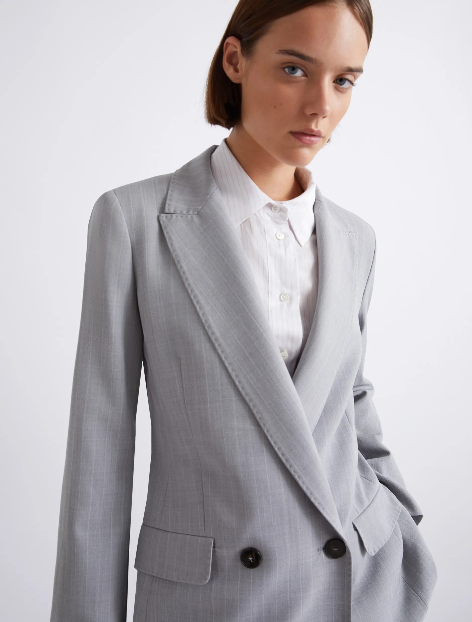 Blazer in tela stretch effetto malfilé - GRIGIO CHIARO MELANGE
