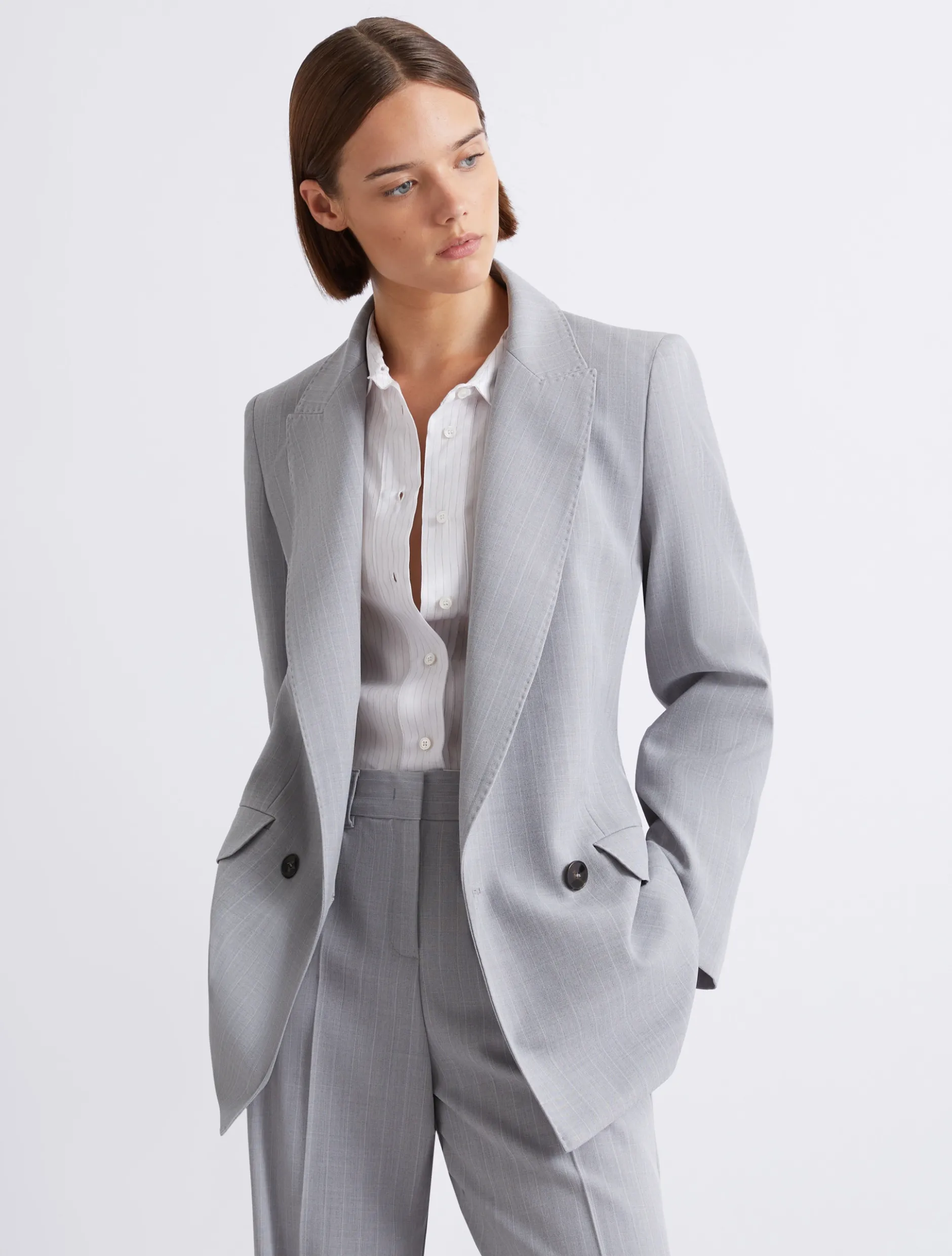 Blazer in tela stretch effetto malfilé - GRIGIO CHIARO MELANGE