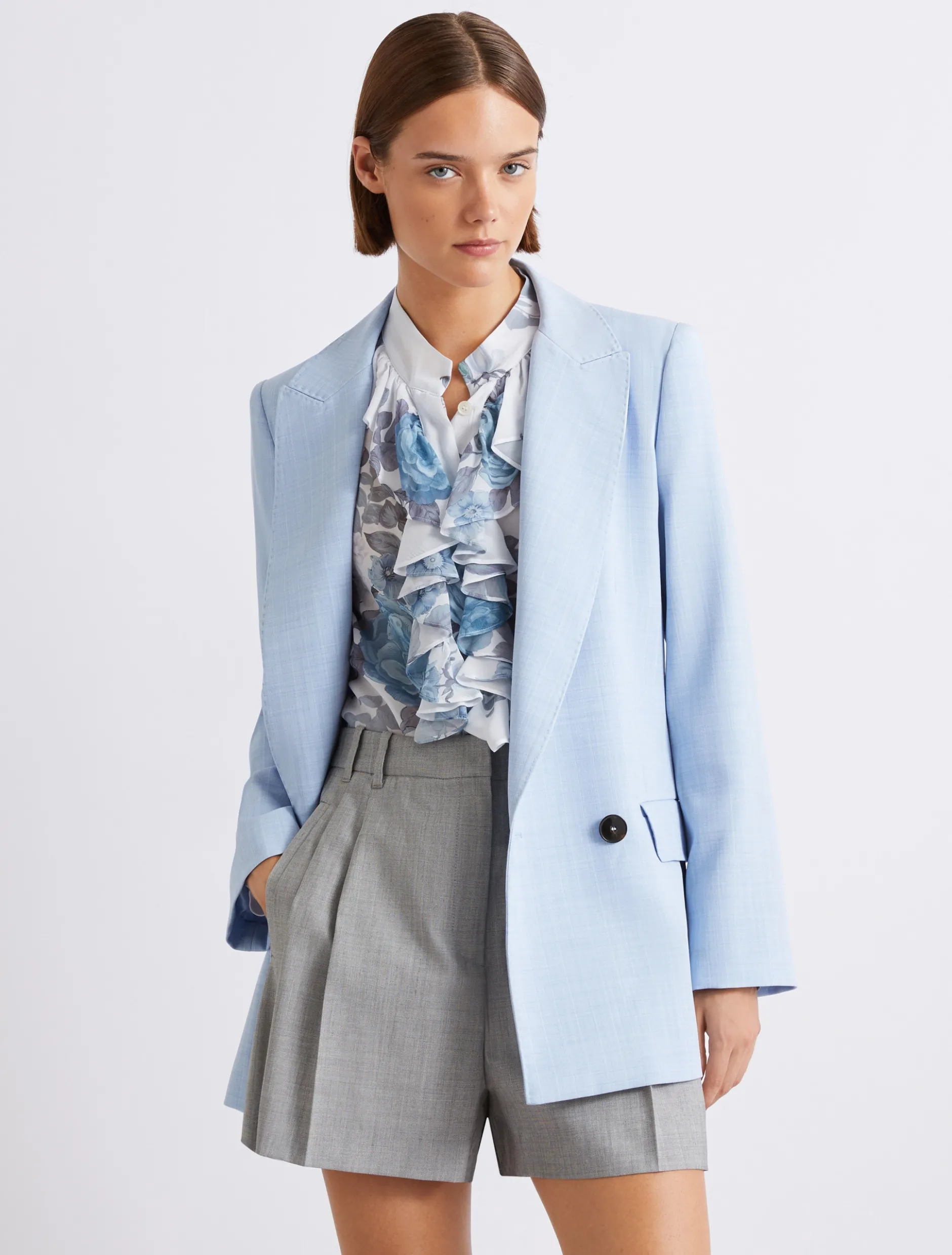 Blazer in tela stretch effetto malfilé - AZZURRO
