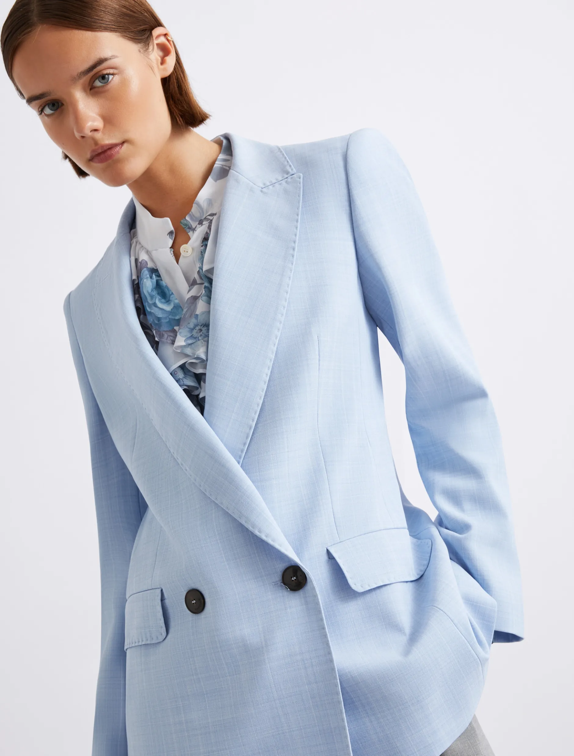 Blazer in tela stretch effetto malfilé - AZZURRO