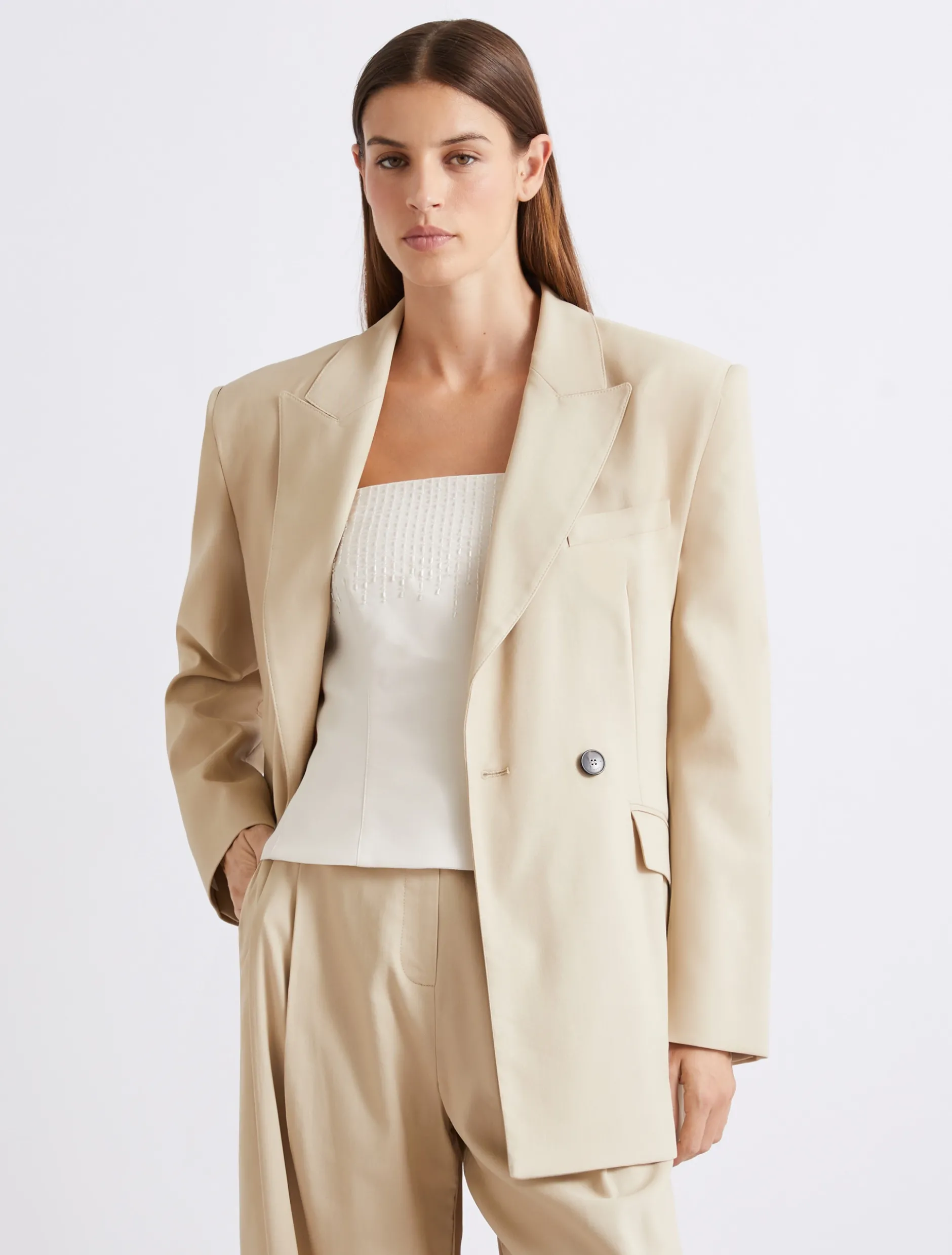 Blazer in twill di misto viscosa stretch - BEIGE