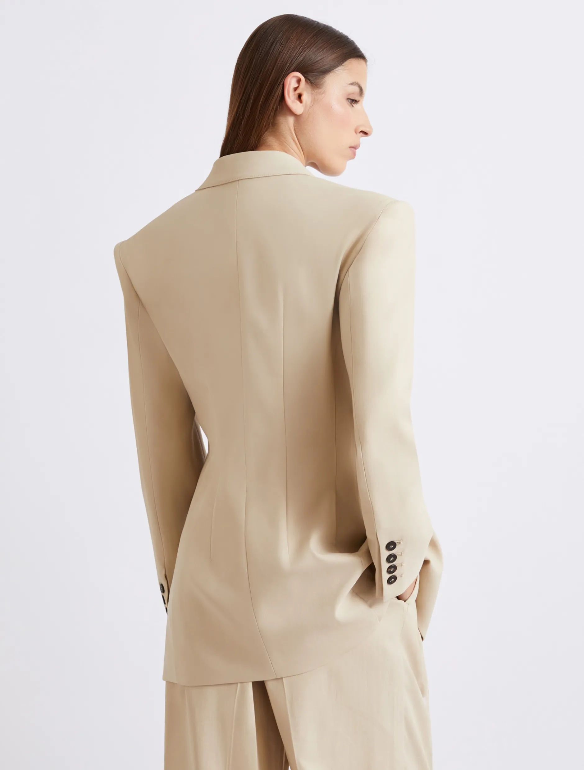 Blazer in twill di misto viscosa stretch - BEIGE
