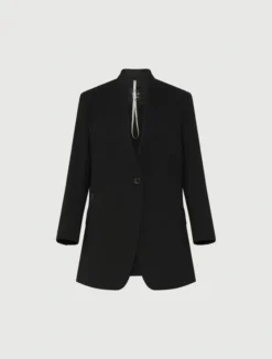 Blazer lungo in envers satin - NERO