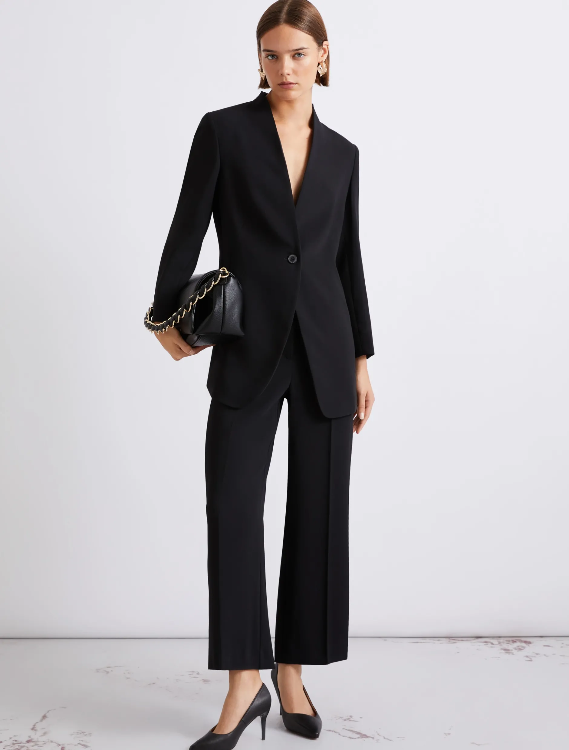 Blazer lungo in envers satin - NERO