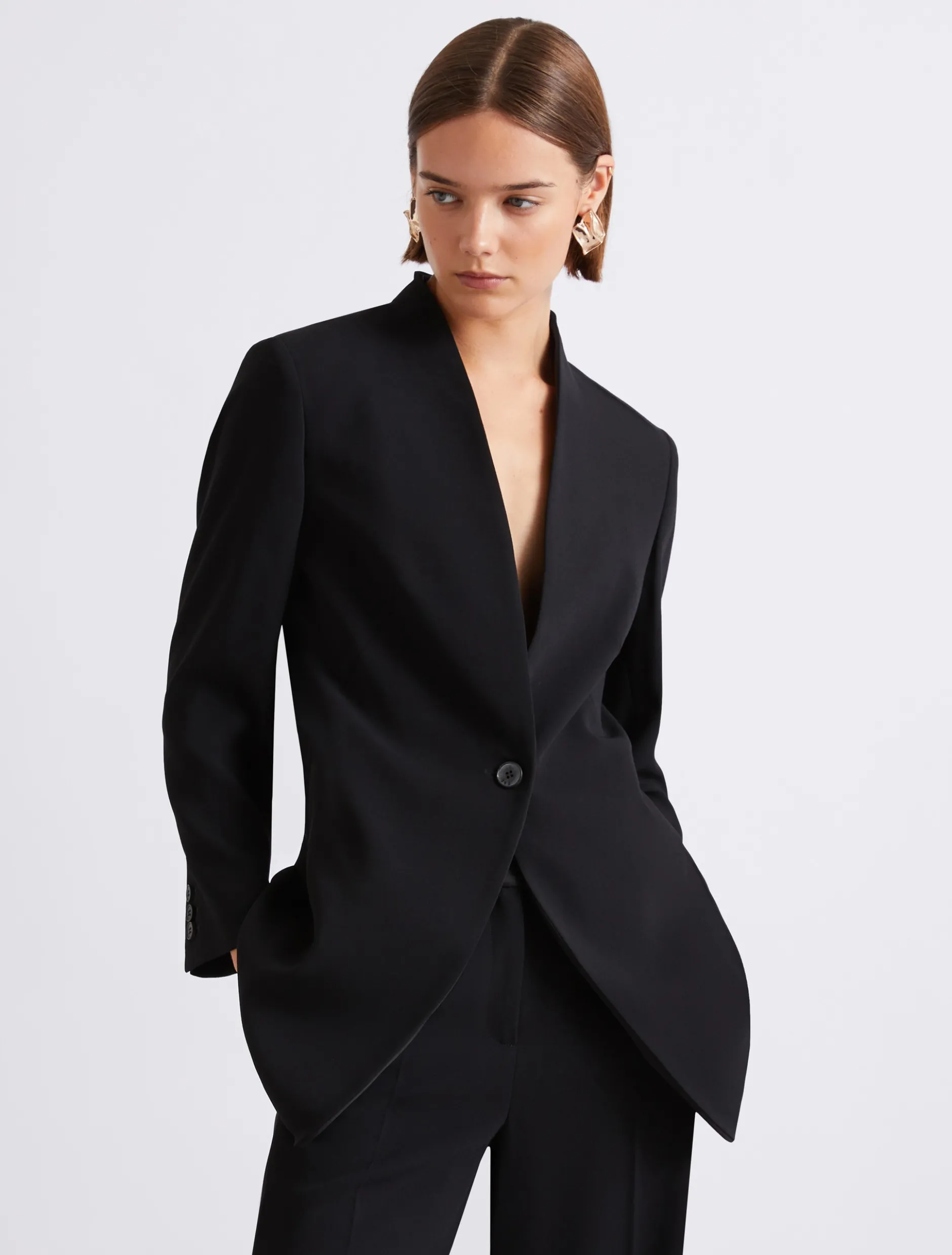Blazer lungo in envers satin - NERO