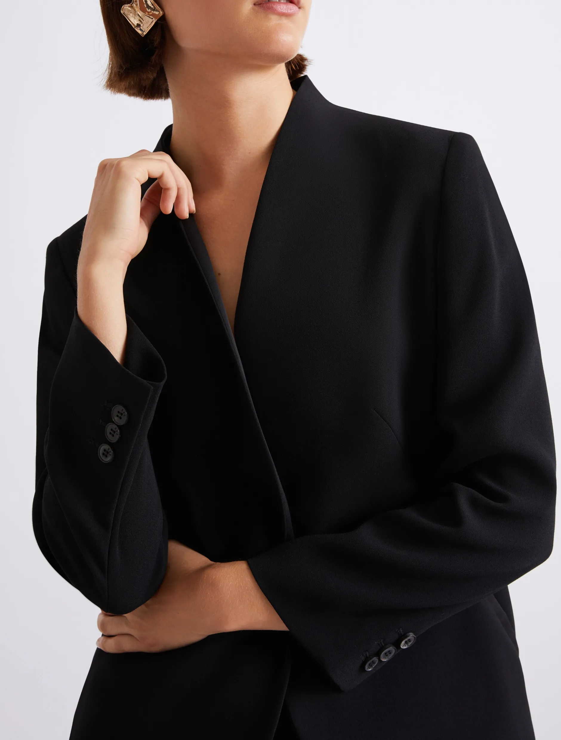 Blazer lungo in envers satin - NERO