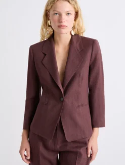 Blazer monopetto in lino - MARRONE