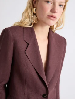Blazer monopetto in lino - MARRONE
