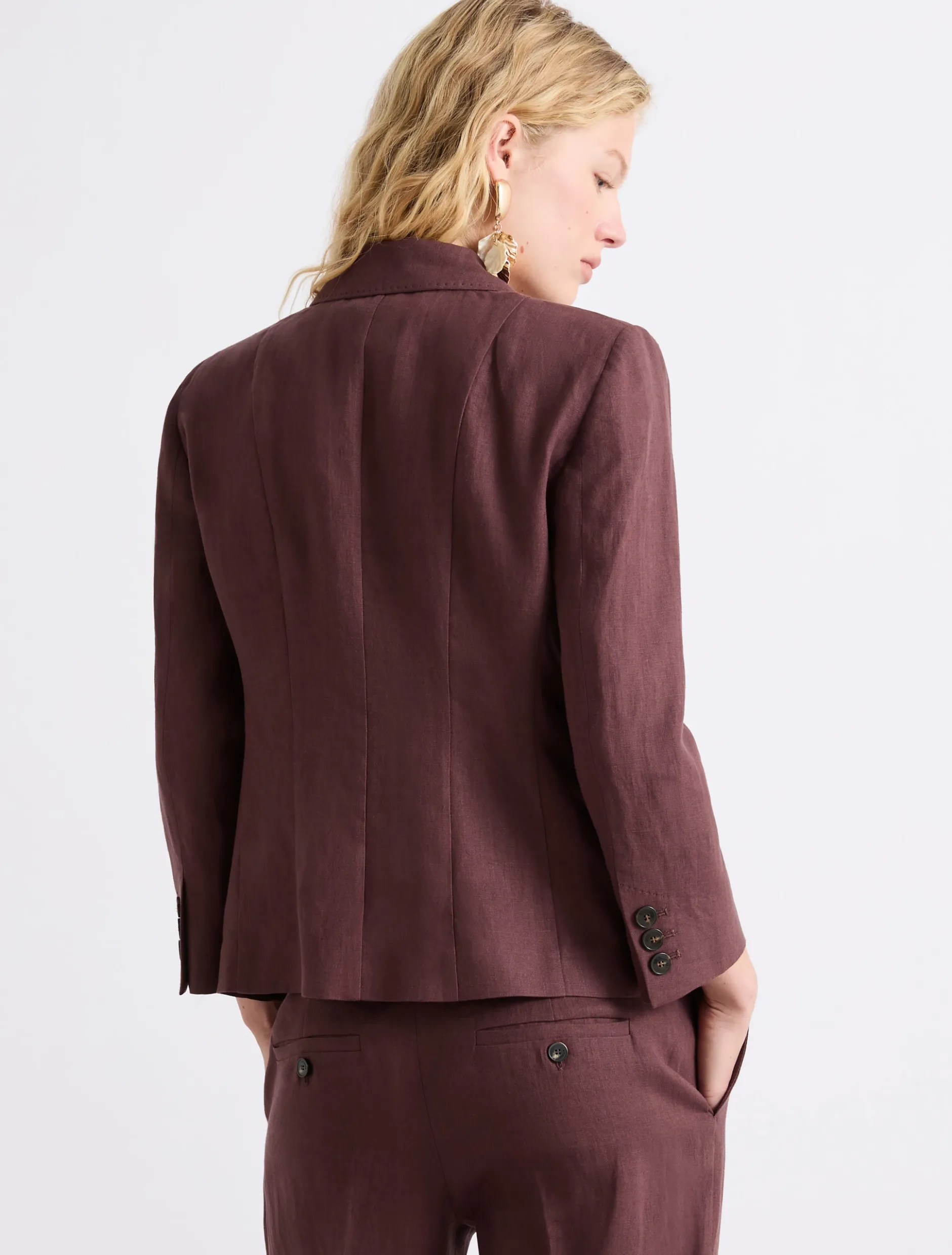 Blazer monopetto in lino - MARRONE