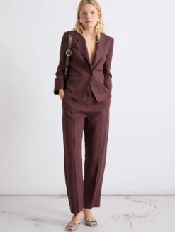 Blazer monopetto in lino - MARRONE