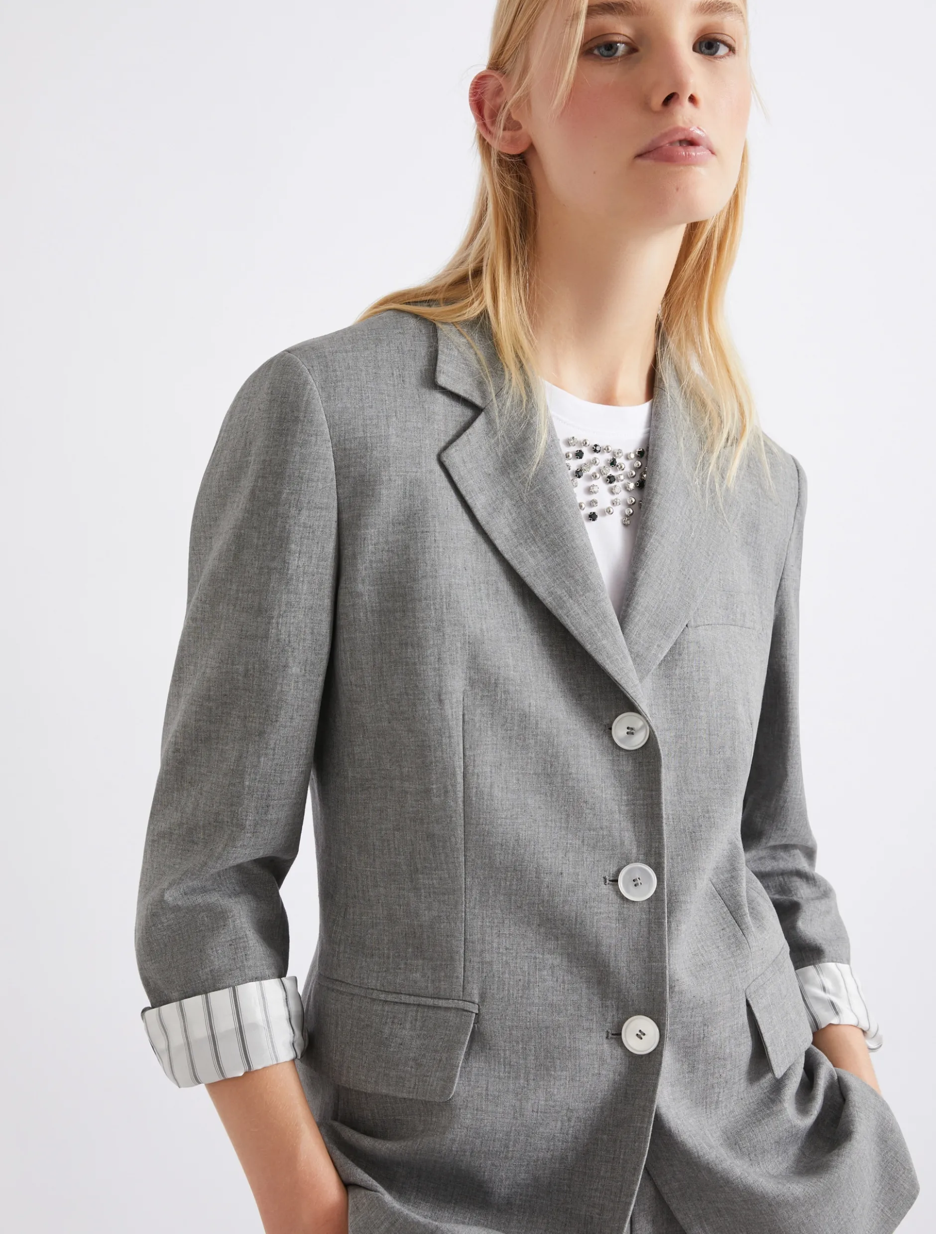 Blazer monopetto in misto lino - GRIGIO MELANGE