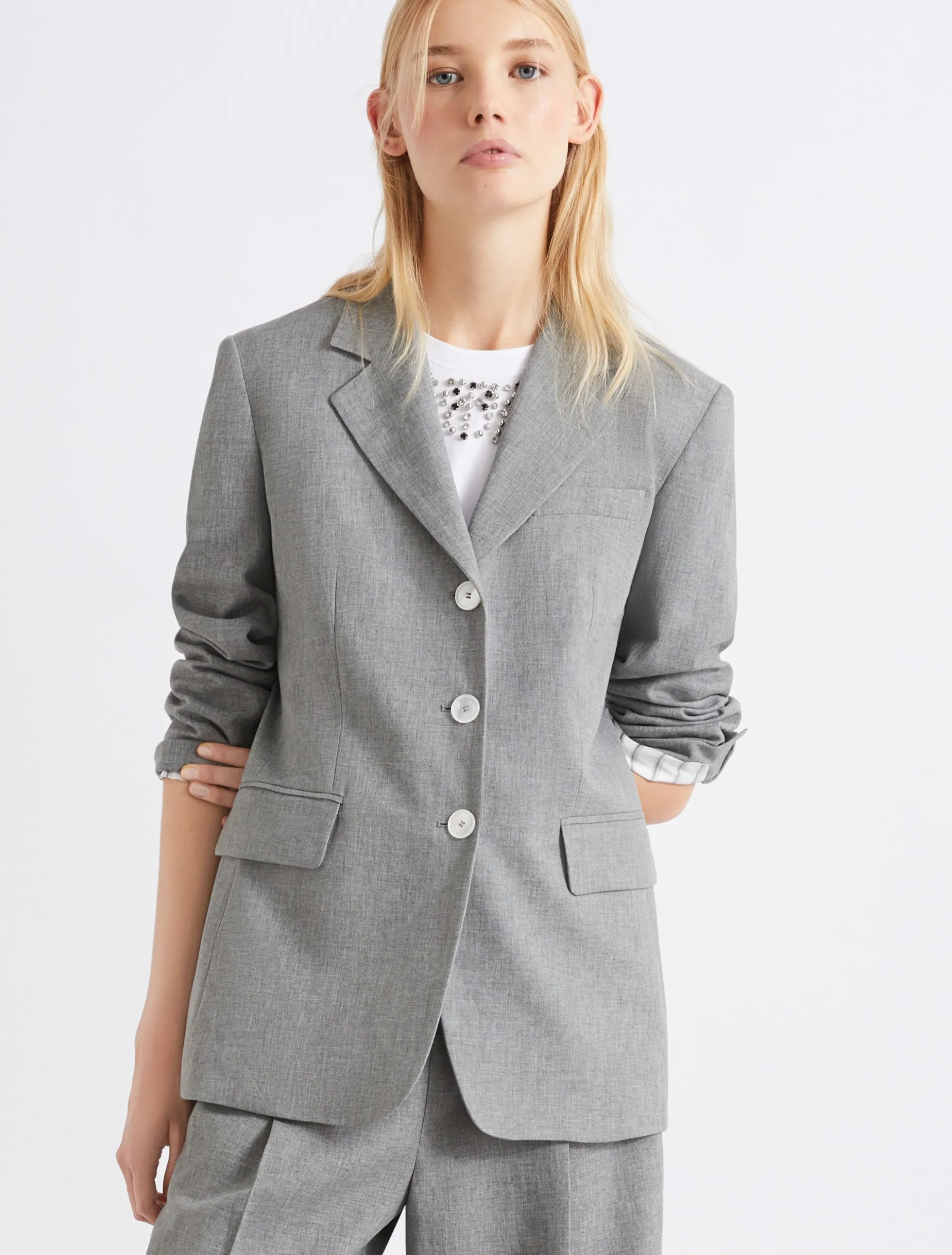 Blazer monopetto in misto lino - GRIGIO MELANGE