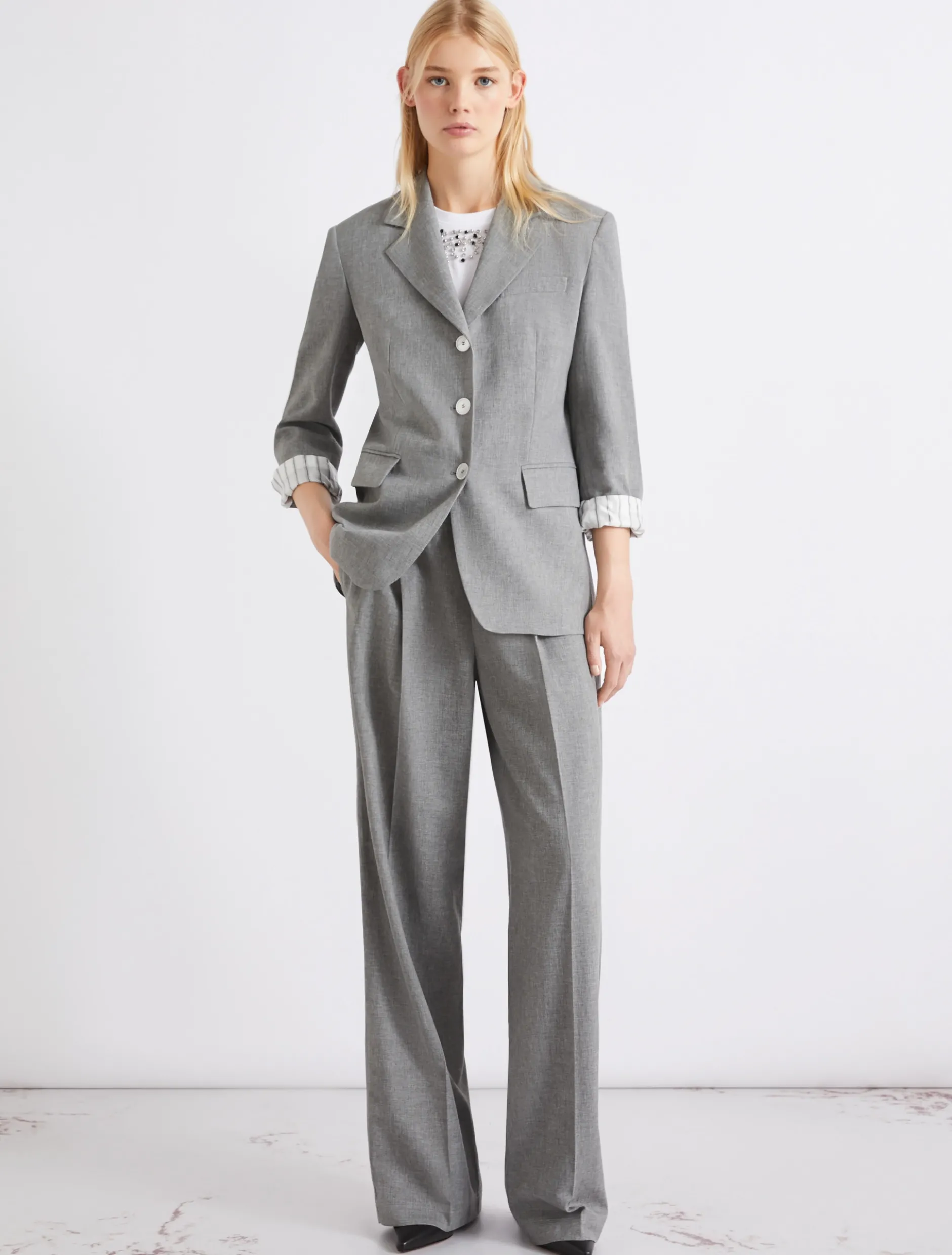 Blazer monopetto in misto lino - GRIGIO MELANGE