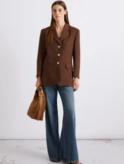 Blazer monopetto in misto lino - MARRONE