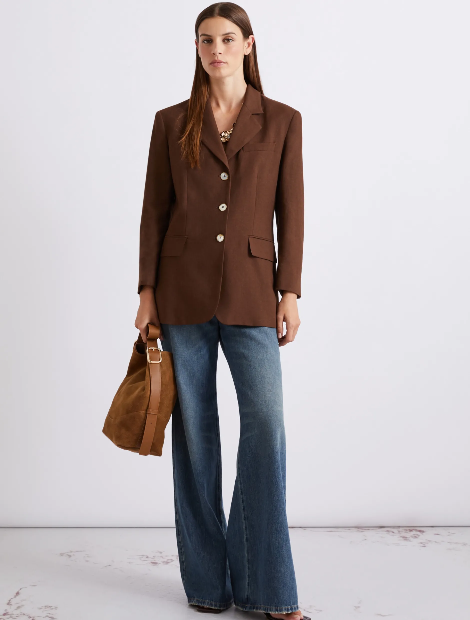 Blazer monopetto in misto lino - MARRONE