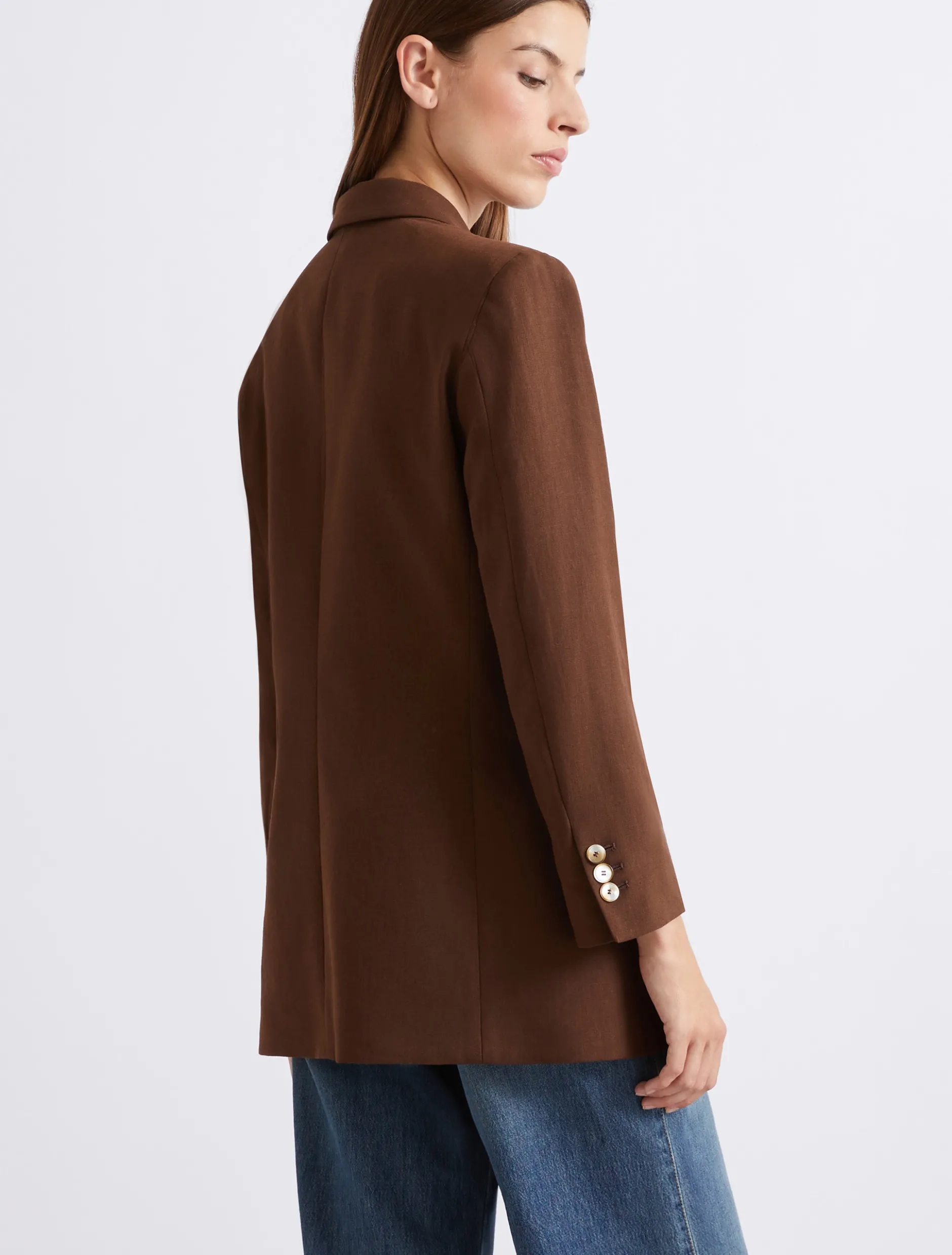 Blazer monopetto in misto lino - MARRONE