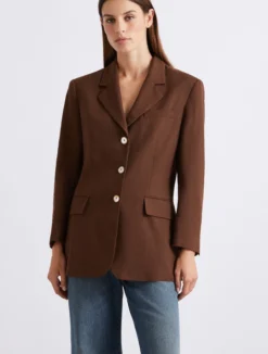 Blazer monopetto in misto lino - MARRONE