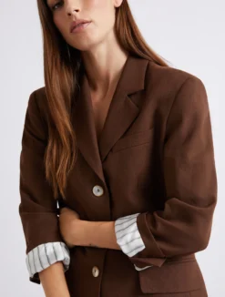 Blazer monopetto in misto lino - MARRONE