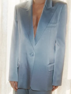 Blazer monopetto in satin - AZZURRO POLVERE