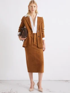 Blazer semiaderente in camoscio - CAMMELLO