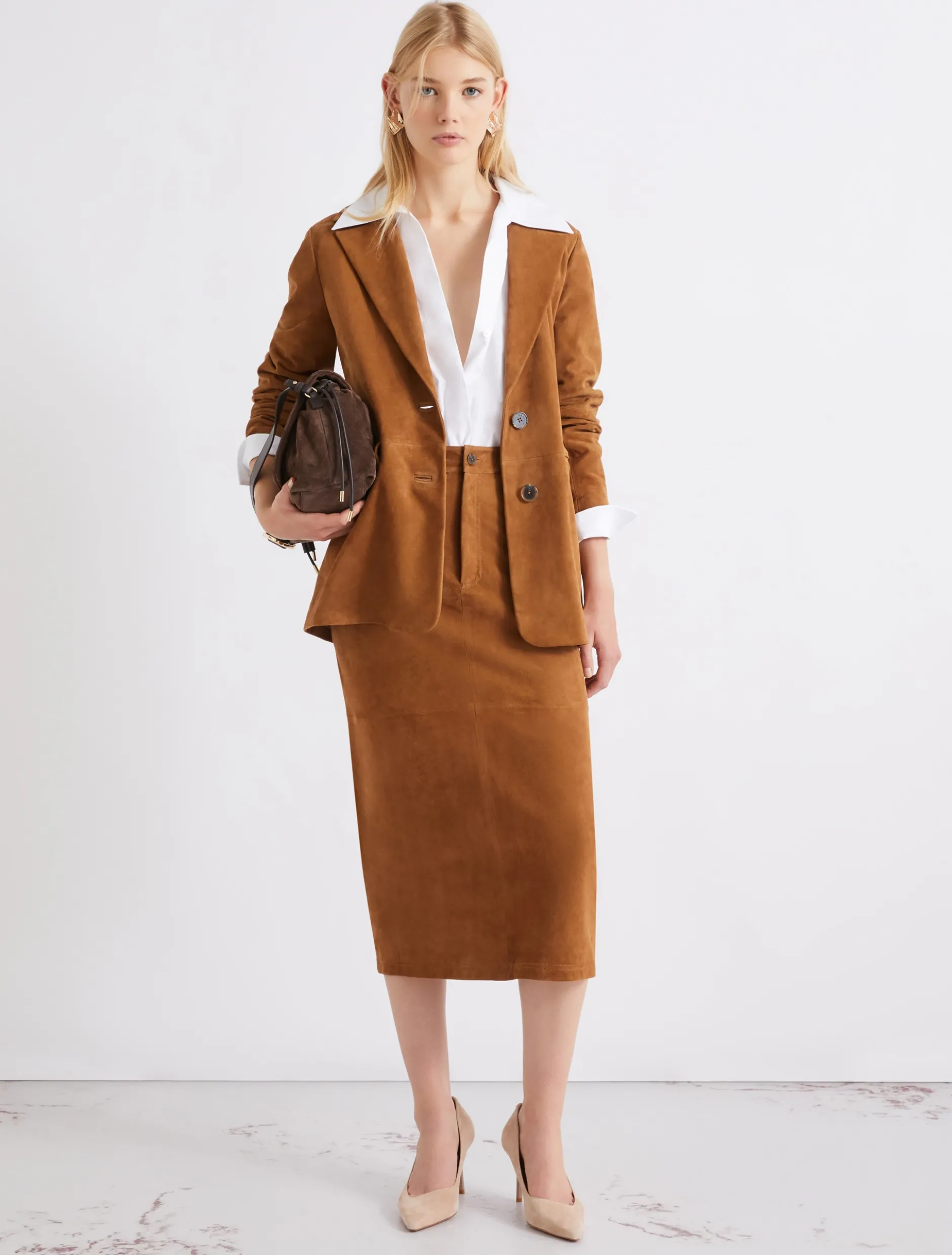 Blazer semiaderente in camoscio - CAMMELLO
