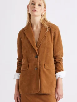 Blazer semiaderente in camoscio - CAMMELLO