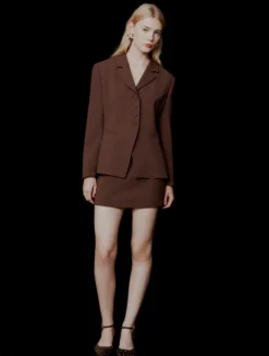 Blazer semi aderente in envers satin - MARRONE